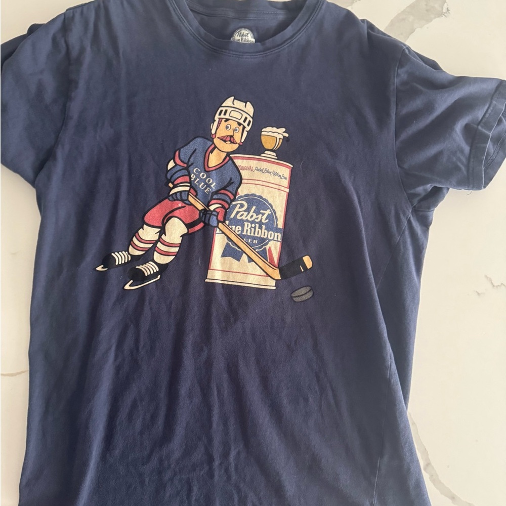 American Needle Navy Graphic Hockey Tee with Red & Cream Accents